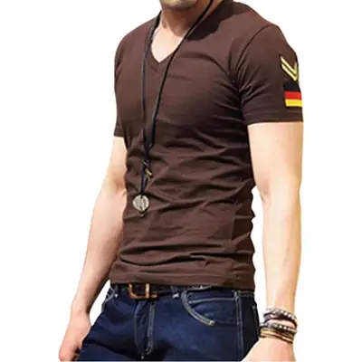Men Military Style V-neck T-shirt Slim Fit