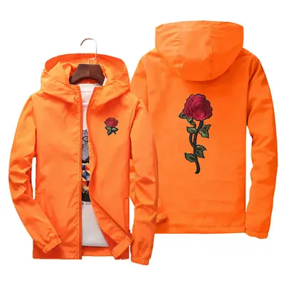Men Blue Embroidered Hoodie Jacket Large Spring Autumn