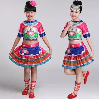 Children's Miao Zhuang Yi Dance Skirt Gourd Silk Costume