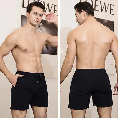 Black Beach Shorts for Men, Quick-Drying, Loose-Fitting, Solid Color