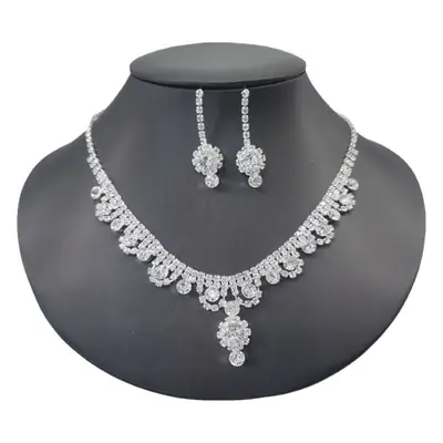 Cross-border Wedding Diamond Necklace Earrings Set Silver 500cm