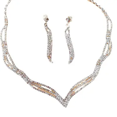 Bridal Jewelry Set with Rhinestone Claws & Necklace