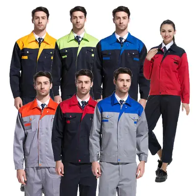Long Sleeve Workwear Set Blue Grey Twill Polyester