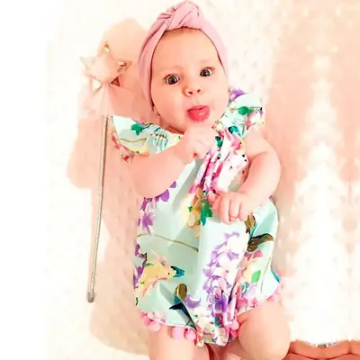 Baby Floral Flying Sleeve Romper Set