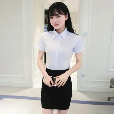 Korean Style White Shirt Short Sleeve Slim Fit Summer Dress Large Size
