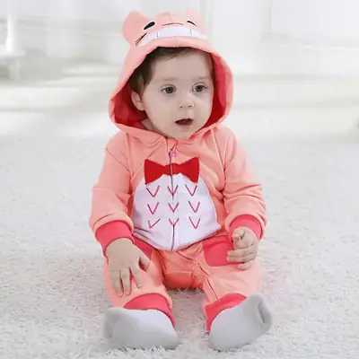 Baby's Gray Cat Hooded Jumpsuit 0-12Yr Cotton