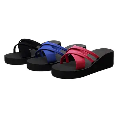 2021 Summer Women's Sweet Wedge High-Heeled Flip-Flops, Platform Thick-Soled Slippers, Comfortable Indoor Beach Sandals