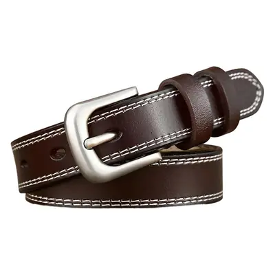 Women's Retro Genuine Leather Belt with Silver Buckle
