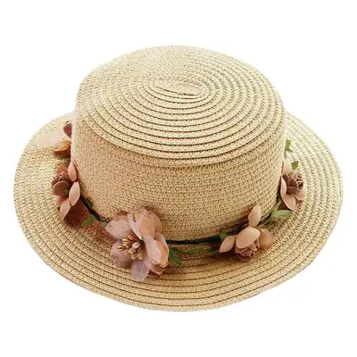 Women's Korean Style Straw Sun Hat with Floral Garland