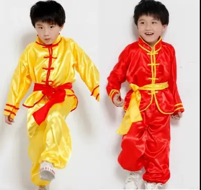 Silk Kids Costume Red White Yellow Chinoiserie Tang Suit