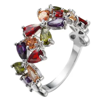 Copper Inlay Colorful Zircon Ring Single Row Full Diamond