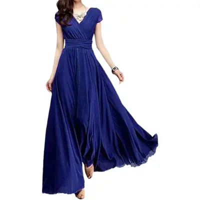 Purple V-Neck Chiffon Gown Dress for Women