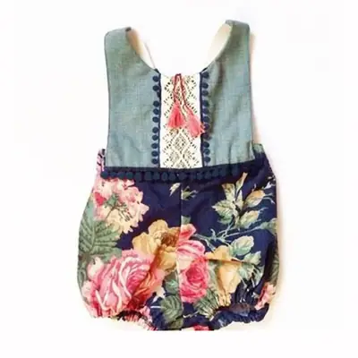 Sleeveless Floral Baby Romper Green Blue