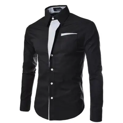 White Slim Fit Long Sleeve Button Down Shirt for Men