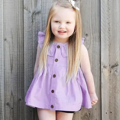 Purple Girls' Ruffle Collar Dress Single Breasted 2025