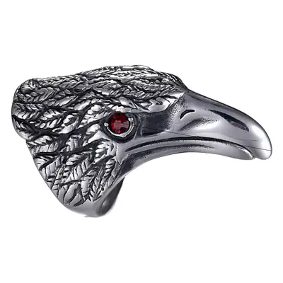 Retro Punk Stainless Steel Eagle Ring with Red Zircon Eye