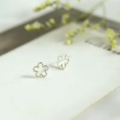 Frosted Plum Blossom Earrings S925 Silver Small