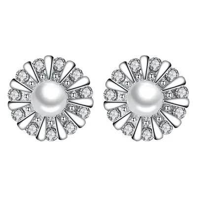 Women's Silver Plated Sunflower Pearl Earrings Wholesale