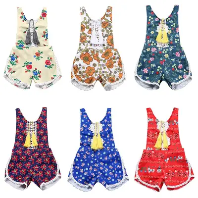 Girls Sleeveless Printed Tassel Shorts Set