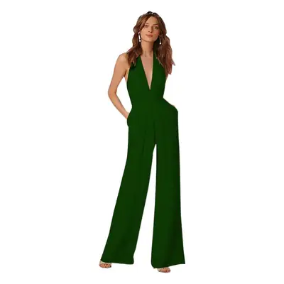 Red Sleeveless Halter Jumpsuit for Women
