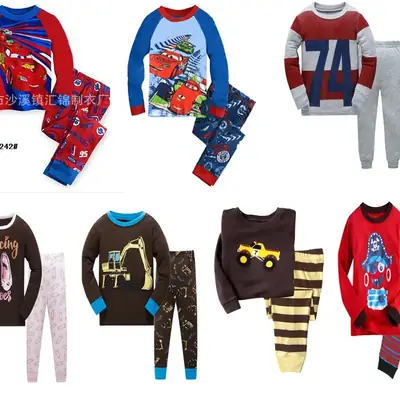 Baby Cotton Monster Print Pajamas Set Brown Striped