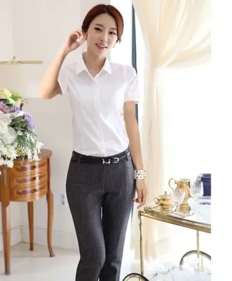 2023 White Short Sleeve Professional Shirt for Women