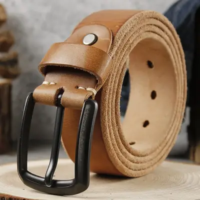 Men's Cowhide Belt with Retro Pin Buckle Brown
