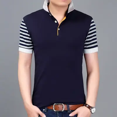 Navy Striped Polo Shirt Slim Fit for Men
