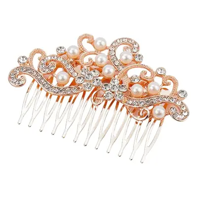 Rose Gold Pearl Diamond Hair Comb for Bridal Accessories
