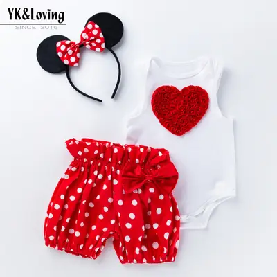 Baby Girl Pink Heart Dress Set with Headband & Shorts