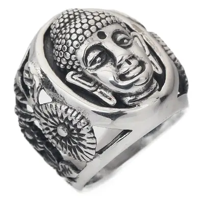 Vintage 23mm Shakyamuni Buddha Face Ring Titanium Steel