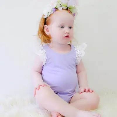 Girls Cotton Flying Sleeve Baby Romper Lavender 0-3Y