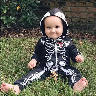 Black Skull Baby Hooded Jumpsuit for Kids