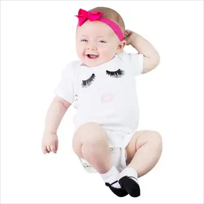 White Kids T-Shirt with Black Lashes Print