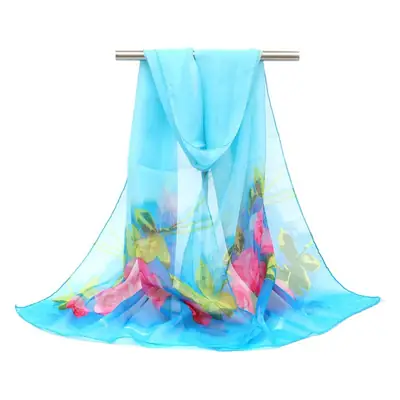 2025 Spring Printed Peacock Scarf Blue Yellow