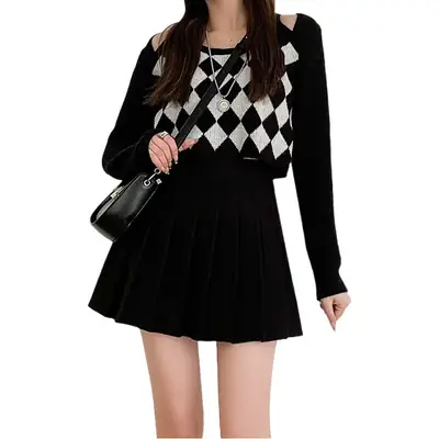 Women's White Pleated Skirt Student Style High Waist