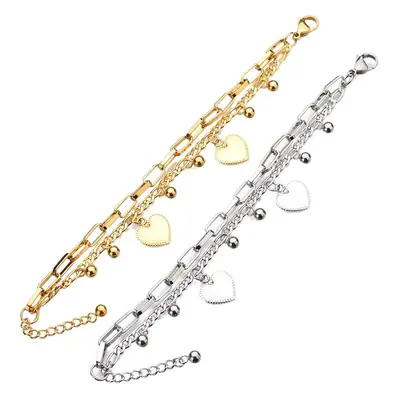 Stainless Steel Heart Bracelet Gold Silver Set