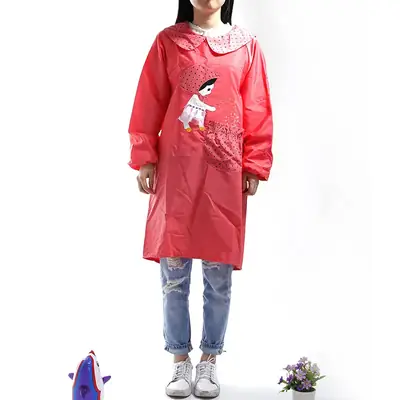 Black Cartoon Girl Waterproof Adult Apron Long Sleeve