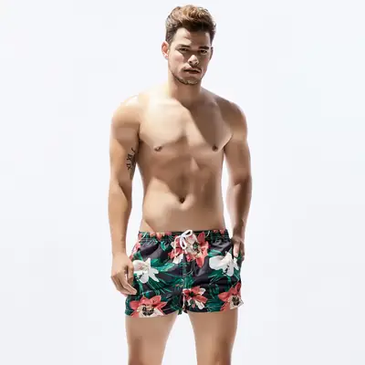 Men Printed Cotton Beach Shorts Quick Dry Travel Surfing