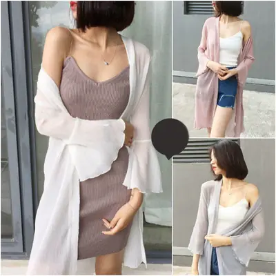 Women Chiffon Cardigan Sun Protection Mid Length Bell Sleeve