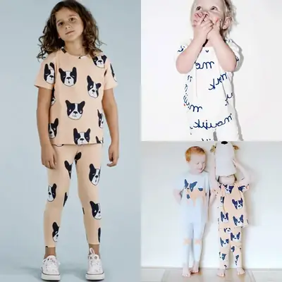 2025 Spring Dog Milk Home Kids Suit Beige Cat Print