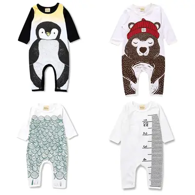 Baby Bear Print Long Sleeve Romper for Boys Girls