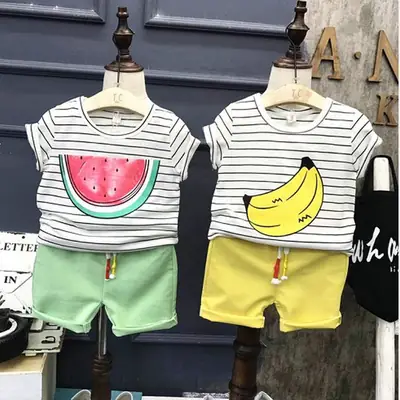 Children Fruit Striped T-Shirt & Pants Set 3-8Yrs
