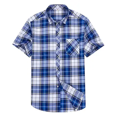 Men's Blue Plaid Short Sleeve Shirt Plus Size