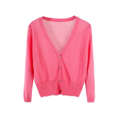 Women's Light Blue Knitted V-Neck Cardigan 3/4 Sleeve
