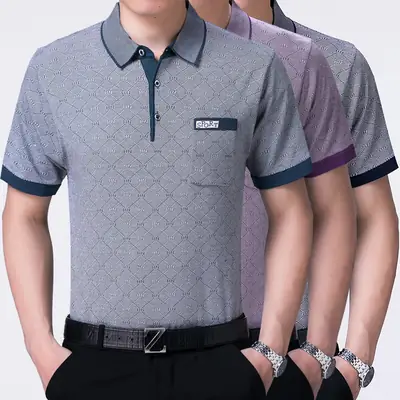 2018 Men's Short Sleeve Polo T-Shirt Grey Patterned