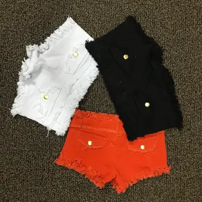 White Lace Short Pants with Gold Buttons