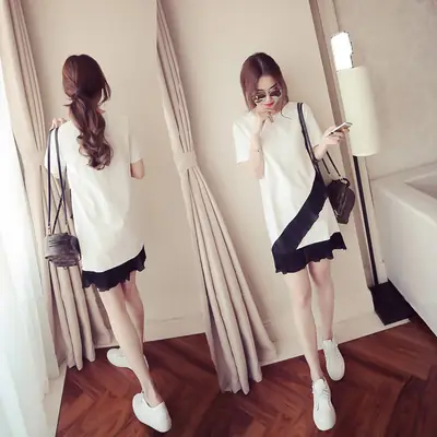 Women Ruffled Dress Black White Summer Loose Medium