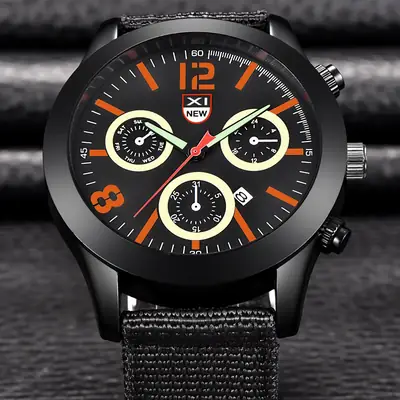 Men's XINEW Chronograph Watch Black Orange Strap