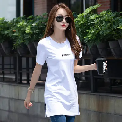 Black Printed Short Sleeve T-Shirt for Women 95 Cotton